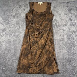 Michael Kors Drape Dress SzS Brown Black Sleeveless Animal Print Autumn Slit 80s